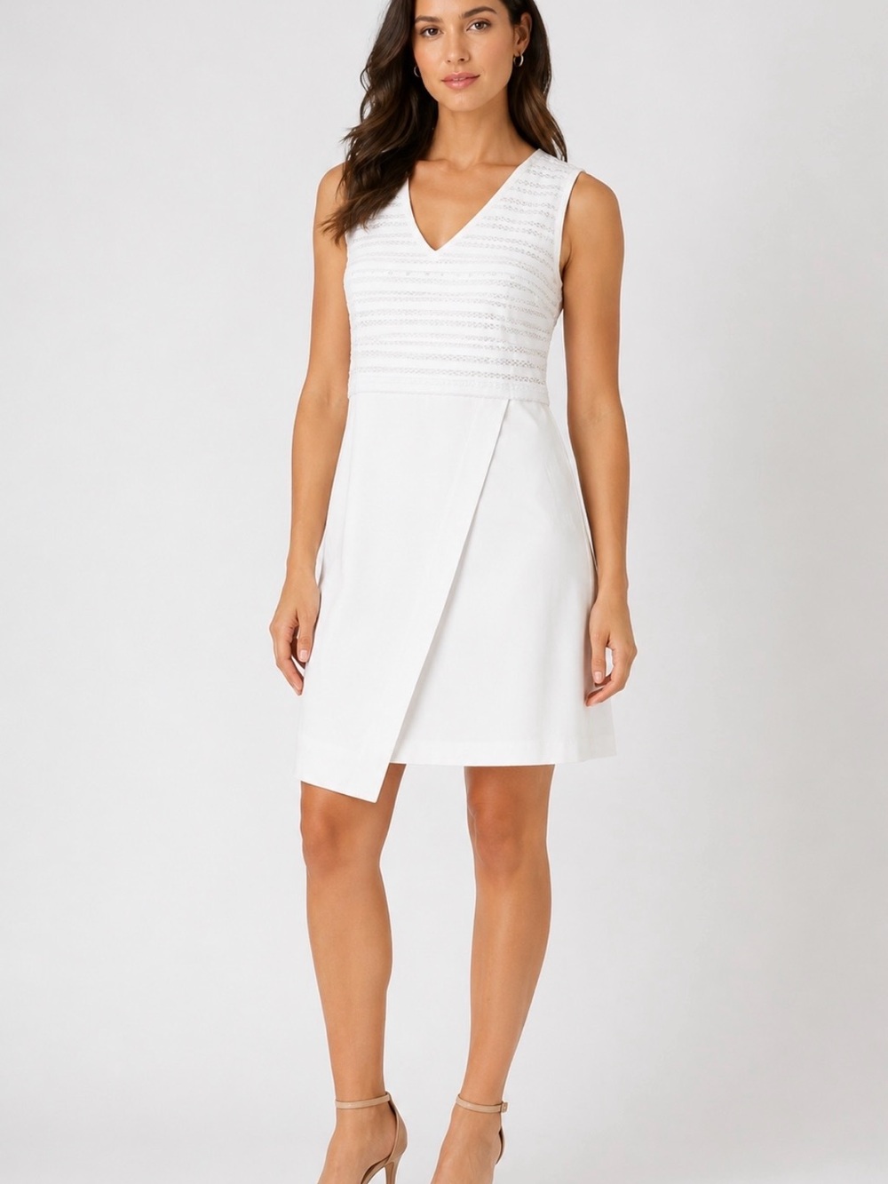 Armani Exchange White V-Neck Sleeveless Mini Dress